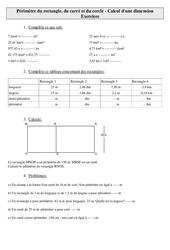 Périmètre du rectangle, du carré et du cercle - Calcul d'une dimension - Exercices - Mesures : 7ème Harmos - PDF à imprimer