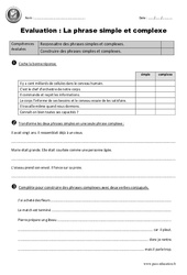 Phrase simple et complexe - Examen Evaluation - Bilan : 7ème Harmos - PDF à imprimer