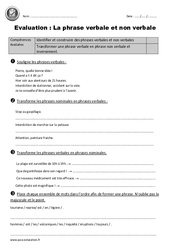 Phrase non verbale - Phrase verbale - Examen Evaluation - Bilan : 7ème Harmos - PDF à imprimer