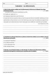 Déterminants indéfinis, exclamatifs, interrogatifs et numéraux - Examen Contrôle : 10ème Harmos - PDF à imprimer