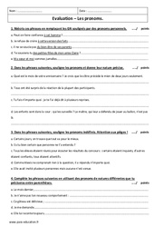 Pronoms personnels, indéfinis - Examen Evaluation : 10ème Harmos - PDF à imprimer