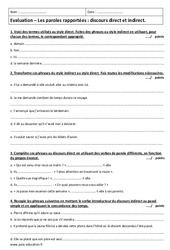 Discours direct et indirect - Paroles rapportées - Examen Evaluation : 10ème Harmos - PDF à imprimer