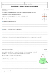 Cône de révolution - Cylindre - Examen Evaluation : 11ème Harmos - PDF à imprimer