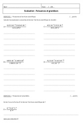 Puissances et grandeurs - Examen Contrôle : 11ème Harmos - PDF à imprimer