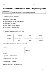 Nombre des noms - Singulier - Pluriel - Examen Evaluation - Bilan : 4ème Harmos - PDF à imprimer