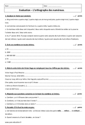 Orthographe des numéraux - Examen Evaluation avec le corrigé : 10ème Harmos - PDF à imprimer