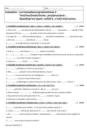 Homophone grammatical - Examen Contrôle  : 10ème Harmos - PDF à imprimer