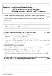 Homophones grammaticaux - Examen Evaluation avec le corrigé : 10ème Harmos - PDF à imprimer