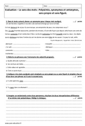 Sens des mots - Examen Contrôle : 10ème Harmos - PDF à imprimer