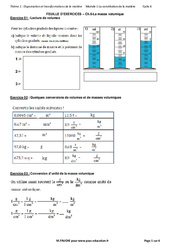 La masse volumique - Exercices avec les corrections : 10ème Harmos - PDF à imprimer