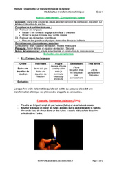 Combustion du butane - Activité expérimentale avec les corrections : 10ème Harmos - PDF à imprimer