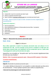 Pronoms personnels sujets - Étude de la langue - Fiche de préparation : 4ème Harmos - PDF à imprimer