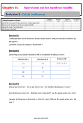 Calculs de distances - Les nombres relatifs - Examen Evaluation, bilan, contrôle avec la correction : 9eme Harmos - PDF à imprimer