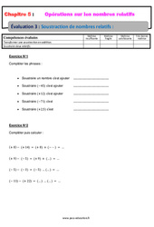 Soustraction de nombres relatifs - Examen Evaluation, bilan, contrôle avec la correction : 9eme Harmos - PDF à imprimer