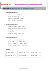 Soustraction de nombres relatifs - Exercices avec correction : 9eme Harmos - PDF à imprimer