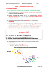 Gravitation universelle et poids - Cours : 11ème Harmos - PDF à imprimer