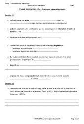 Exercice Gravitation universelle et poids - Exercices avec les corrections : 11ème Harmos - PDF à imprimer