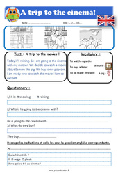 A trip to the movies ! - Anglais - Lecture - Level 1 : 4ème, 5ème, 6ème, 7ème Harmos - PDF à imprimer