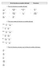 De la fraction au nombre décimal - Exercices - Numération : 7ème Harmos - PDF à imprimer