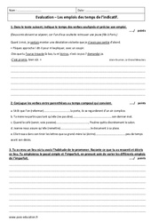 Temps de l’indicatif - Examen Evaluation avec le corrigé sur les emplois : 10ème Harmos - PDF à imprimer