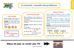 La monnaie - Fiches résoudre des problèmes - Cours, Leçon, trace écrite : 4ème Harmos - PDF gratuit à imprimer