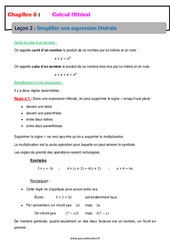 Simplifier une expression littérale - Calcul littéral - Cours : 9eme Harmos - PDF à imprimer