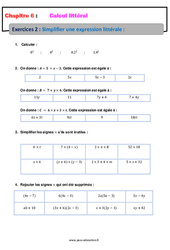 Simplifier une expression littérale - Calcul littéral - Exercices avec correction : 9eme Harmos - PDF à imprimer