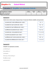 Simplifier une expression littérale - Calcul littéral - Examen Evaluation, bilan, contrôle avec la correction : 9eme Harmos - PDF à imprimer