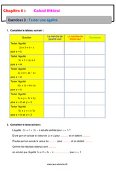 Tester une égalité - Calcul littéral - Exercices avec correction : 9eme Harmos - PDF à imprimer