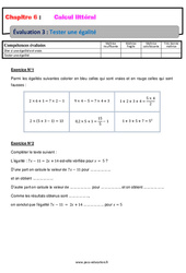 Tester une égalité - Calcul littéral - Examen Evaluation, bilan, contrôle avec la correction : 9eme Harmos - PDF à imprimer