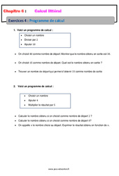 Programme de calcul - Calcul littéral - Exercices avec correction : 9eme Harmos - PDF à imprimer