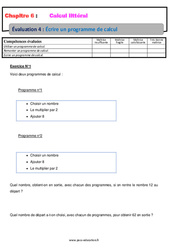 Programme de calcul - Calcul littéral - Examen Evaluation, bilan, contrôle avec la correction : 9eme Harmos - PDF à imprimer