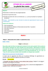 Séquence - Fiche de préparation Le pluriel des noms - Étude de la langue - Séquence - Fiche de préparation : 5ème Harmos - PDF à imprimer