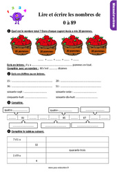 Lire et écrire les nombres de 0 à 89 - Exercices, révisions : 4ème Harmos - PDF à imprimer
