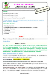 Séquence - Fiche de préparation Le féminin des adjectifs - Étude de la langue - Séquence - Fiche de préparation : 5ème Harmos - PDF à imprimer