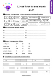 Lire et écrire les nombres de 0 à 99 - Exercices, révisions : 4ème Harmos - PDF à imprimer