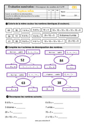 Décomposer les nombres de 0 à 99 - Évaluation, bilan : 4ème Harmos - PDF à imprimer