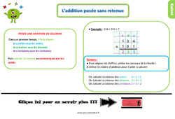 L'addition posée sans retenue - Cours, Leçon, trace écrite : 4ème Harmos - PDF gratuit à imprimer