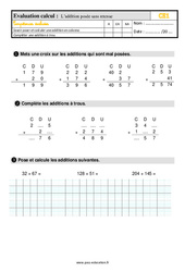 L'addition posée sans retenue - Évaluation, bilan : 4ème Harmos - PDF à imprimer