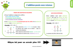 L'addition posée avec retenue - Cours, Leçon, trace écrite : 4ème Harmos - PDF gratuit à imprimer