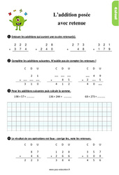 L'addition posée avec retenue - Exercices, révisions : 4ème Harmos - PDF à imprimer