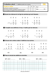 L'addition posée avec retenue - Évaluation, bilan : 4ème Harmos - PDF à imprimer