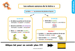 Les valeurs sonores de la lettre s - Cours, Leçon, trace écrite : 4ème Harmos - PDF gratuit à imprimer