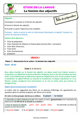Séquence - Fiche de préparation Le féminin des adjectifs - Étude de la langue - Séquence - Fiche de préparation : 4ème Harmos - PDF à imprimer