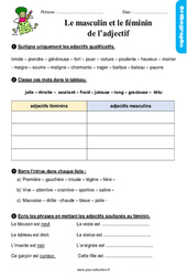 Le féminin des adjectifs - Étude de la langue - Exercices avec les corrigés : 4ème Harmos - PDF à imprimer