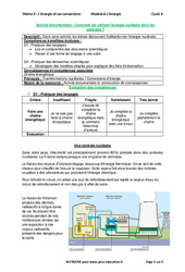 Comment est utilisée l’énergie nucléaire dans les centrales ? - Activité documentaire avec les corrections : 11ème Harmos - PDF à imprimer