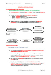 L'énergie chimique - Cours : 11ème Harmos - PDF à imprimer