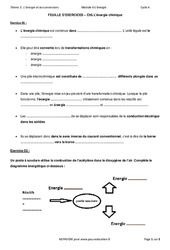 L'énergie chimique - Exercices avec les corrections : 11ème Harmos - PDF à imprimer