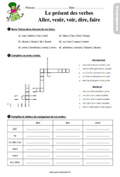 Le présent des verbes aller, venir, voir, dire, faire - Étude de la langue - Exercices avec les corrigés : 5ème Harmos - PDF à imprimer