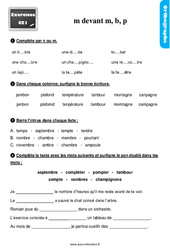 M devant m, b, p - Exercices, révisions : 4ème Harmos - PDF à imprimer